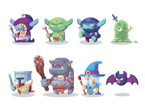 Fantasy RPG Game Character monster and hero Icons Set Illustration.