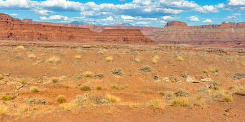 Striking red canyon against blue sky in Moab Utah