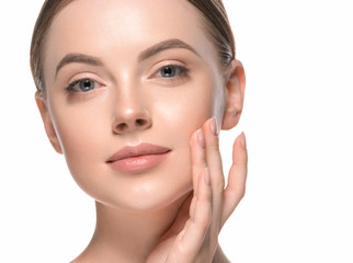 Beauty healthy skin closeup face woman natural makeup eyes and lips