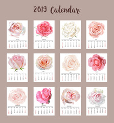 Roses calendar 2019  vector illustration