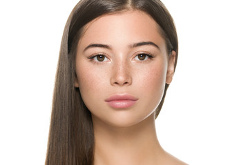 Fototapeta premium Smooth hair woman brunette with long hairstyle fly hair beauty