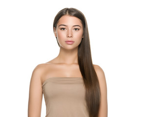 Obraz premium Smooth hair woman brunette with long hairstyle fly hair beauty