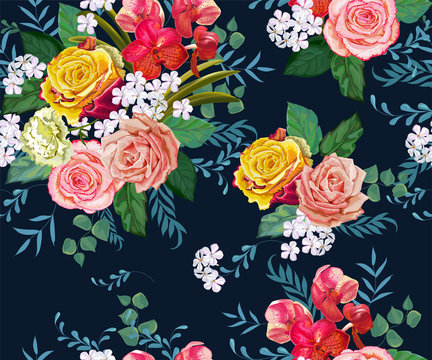 flower seamless pattern on blue background
