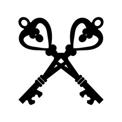 vector, on a white background, two vintage key black silhouette