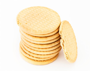Healthy living concept: butter cookies isolated on white background