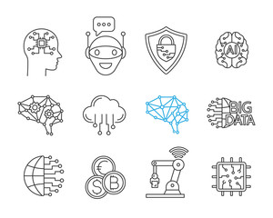 Artificial intelligence linear icons set