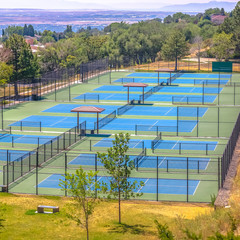 Tennis courts with view of downtown Salt Lake City