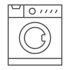 Washing machine thin line icon, electronic and household, appliance sign, vector graphics, a linear pattern on a white background.