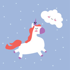 Magic background with little unicorns.Cute hand drawn unicorn vector illustration.