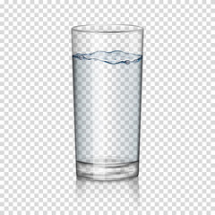 realistic transparent glass of water isolated  - obrazy, fototapety, plakaty