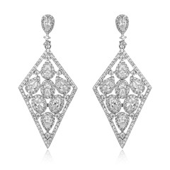 Pair of silver diamond earrings isolated on white