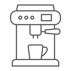 Coffee machine thin line icon, appliance and kitchen, coffee maker sign, vector graphics, a linear pattern on a white background.