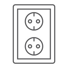 Socket thin line icon, electricity and voltage, power sign, vector graphics, a linear pattern on a white background.