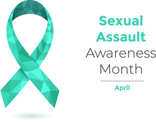 Sexual Assault Awareness Month (April) concept with teal awareness ribbon for web and printing.