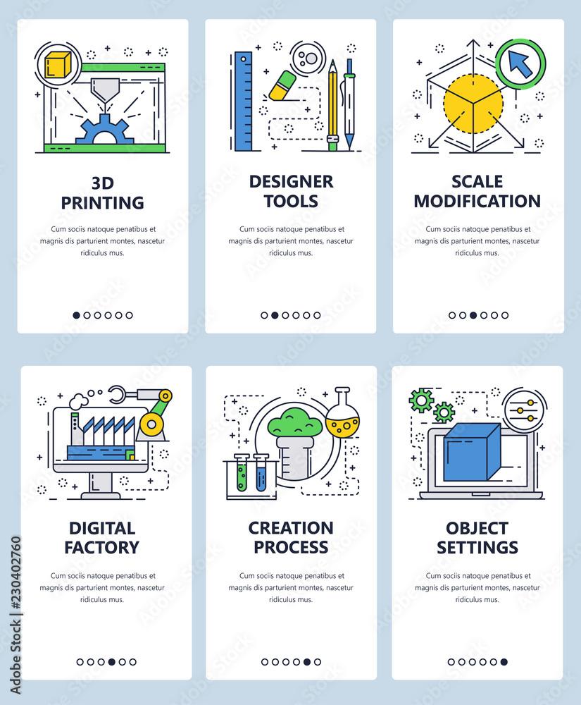 Canvas Prints vector web site linear art onboarding screens template. 3d printing and designer tools. menu banners