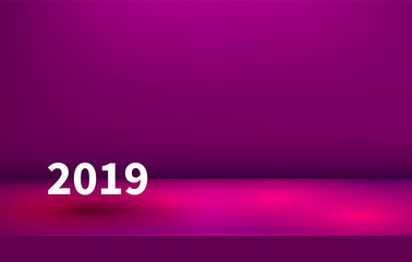 Studio table room. Product display with copy space. New year banner. 2019. Web banner background
