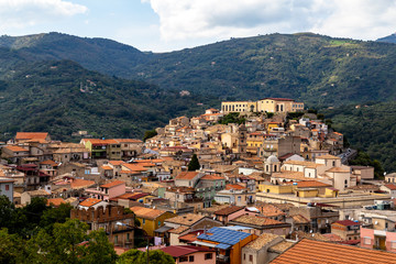 Fototapeta na wymiar View of San Piero Patti, a beautiful village in the Nebrodi Mountains Park in Sicily, province of Messina, Italy