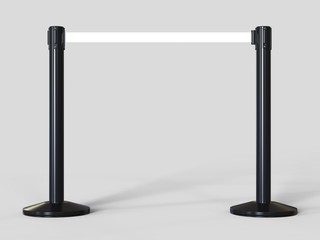 Stainless Chrome Pole with extending blank ribbon. 3d render illustration.