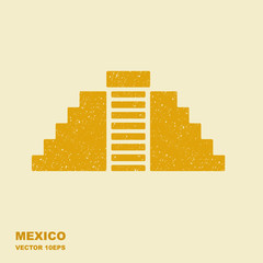 Vector flat Icon of Chichen Itza, Mexico. Illustration with scuffed effect