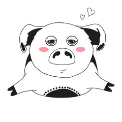 Sketch cartoon pig. Piglet isolated on white background. Vector