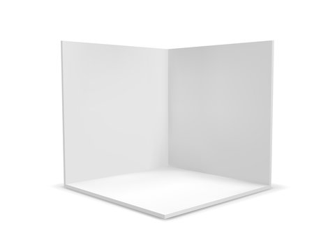 Cube box or corner room interior cross section. Vector white empty geometric square 3D blank box template