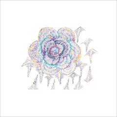 Color and white illustration of a psychedelic flower. The good idea for decoration of anything