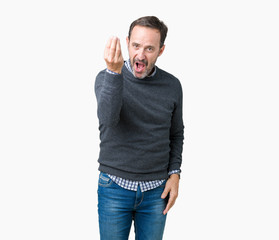 Handsome middle age senior man wearing a sweater over isolated background Doing Italian gesture with hand and fingers confident expression