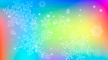 Fototapeta na wymiar Snowflakes and festive lights - vector background with beautiful snowflakes that merrily shine and shimmer in color space