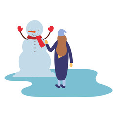 woman with snowman winter season
