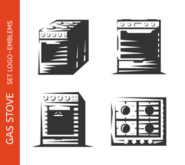 Gas stove logo set - emblem design on white background, vector illustration