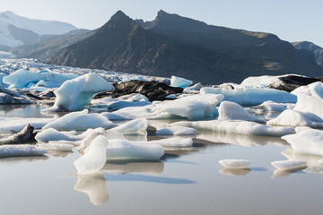 Ice floating and melting in Fjallsarlon lagoon, Iceland