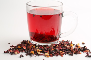 Still life, aromatic dry tea with fruits and petals