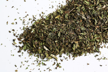 Close up of dried mint leaves tea