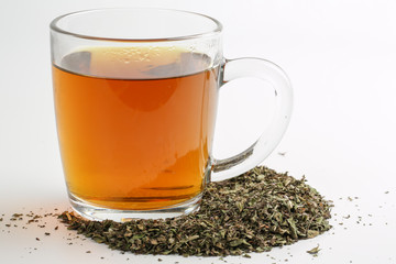 Close up of dried mint leaves tea