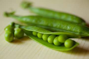 Beans and pods of green peas