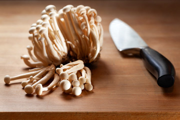 Edible shimei mushrooms in the kitchen