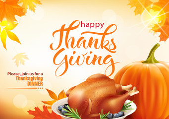 Design template for Thanksgiving dinner invitation. Vector illustration.