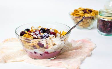 Breakfast cereals with berry fruits in bowl