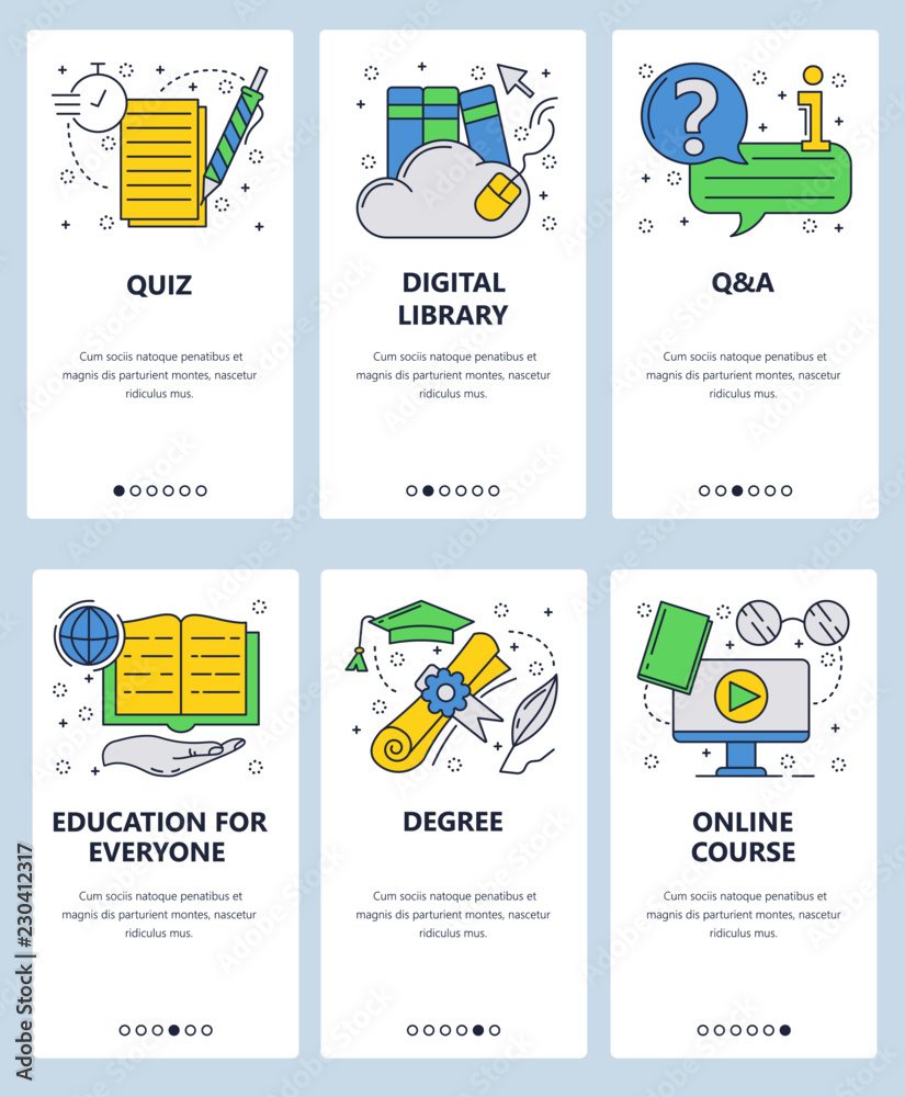 Aufkleber vector web site linear art onboarding screens template. online education and tutorials. get degree c