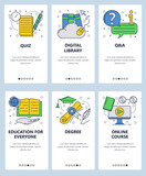 Vector web site linear art onboarding screens template. Online education and tutorials. Get degree certificate on internet. Menu banners for website and mobile app development. Modern design flat