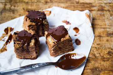 Homemade chocolate cake slice