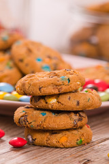 Candy coated cookies.