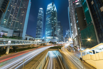 Fototapeta na wymiar Traffic in downtown of Hong Kong city ar night