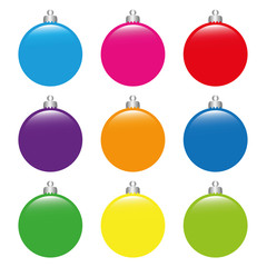colorful christmas tree balls on white background