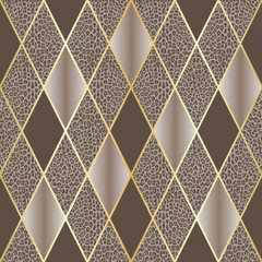 Tuinposter Leopard Beige Luxury and Geometric Seamless Pattern © kronalux