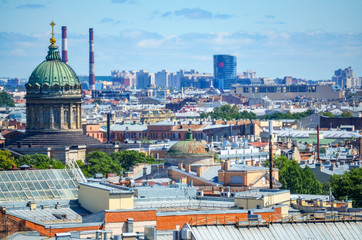 Russia. Saint-Petersburg. The rooftops of the city, to the left the dome of the Kazan Cathedral