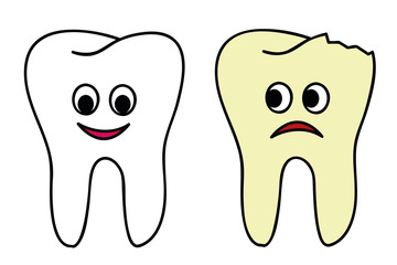 healthy and broken tooth cartoon