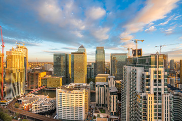 Canary Wharf building complex in London, England and is a busy financial area filled with...