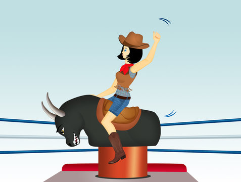 Illustration Of Girl On The Mechanical Bull