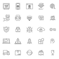 set of popular business or finance web icon, with black thin line and editable stroke, use for web and presentation pictogram asset , website,  marketing, ecommerce, startup, outline illustration.